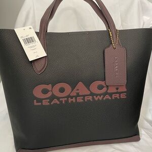 NWT COACH Colorblock Leather Kia Tote Bag Black/Brown CA097